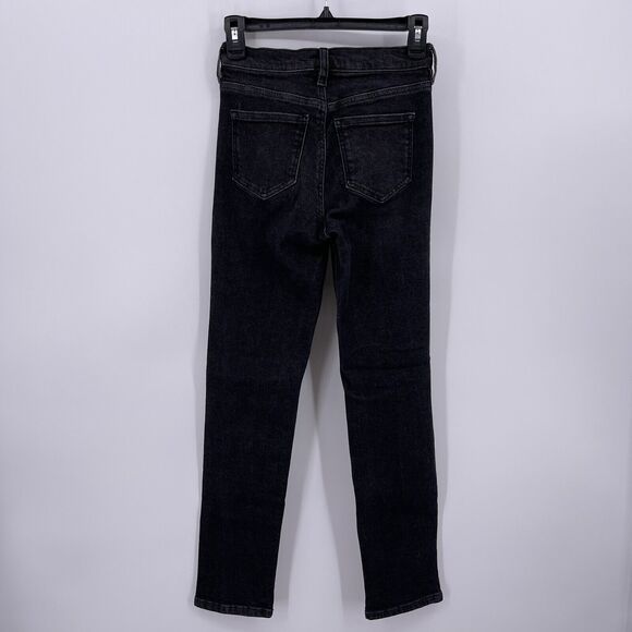 Fashion Nova Sz 0 Black Slim Straight Leg Jeans Mid Rise Distressed 24x29 - Picture 4 of 8